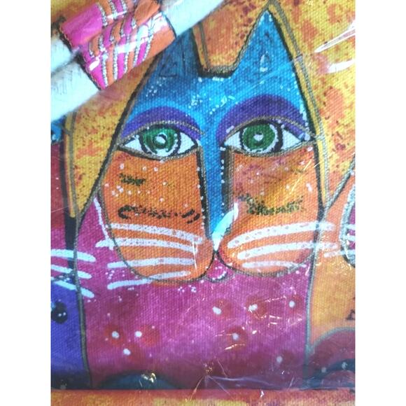 Laurel Burch NEW Scoop Tote Zipper Top FELINE TRIBE Artsy Cats Bright Happy Bag - Picture 10 of 12